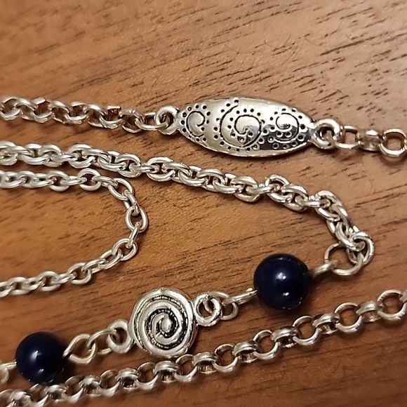 24 inch 3 layer whimsical black lacquered silver necklace - Picture 3 of 10